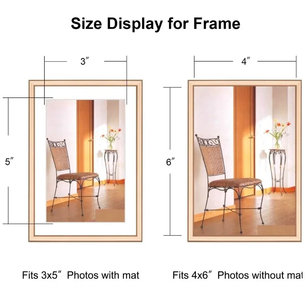 4x6 Picture Frame 4‎ pck, Matted Brass Simple Modern Brushed Thin Aluminum Metal